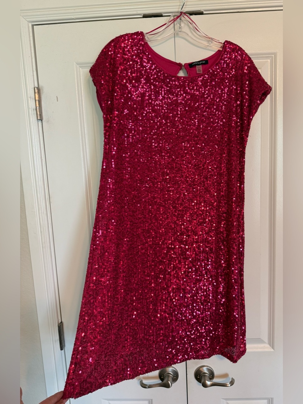 Cable & Gauge SZ M Raspberry Sequin A line Party Dress Lined Key Hole Back